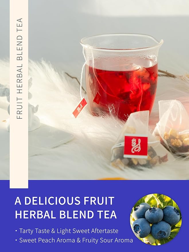 TeeLux Blueberry Hibiscus Tea Bags, 5g/bag, Hibiscus with Cranberry, Blueberry, Peach, Apple, Hibiscus, Hawthorn, Caffeine Free, Light Sweet & Tarty Taste, 30 Count - Bloomnest