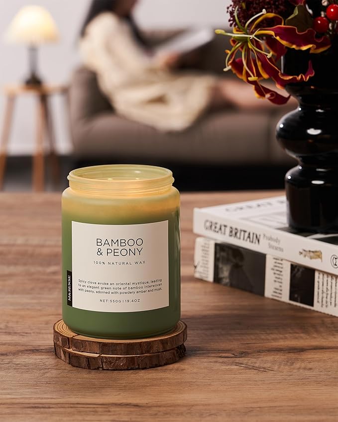 M&SENSE Bamboo Peony Spring Large Candles for Home Scented 19.4oz 110 Hour Long Lasting Burn Natural Organic Soy Candle Gifts for Women, Fresh Smelling Aromatherapy Gifts for Stress Relief - Bloomnest
