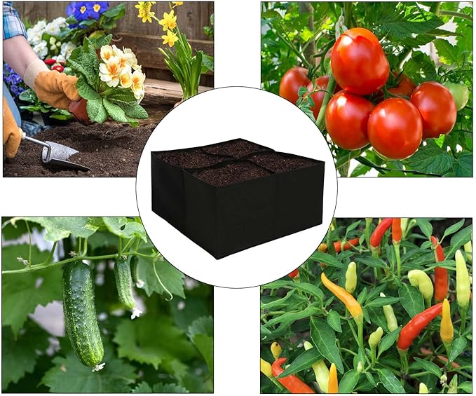 Fabric Raised Planting Bed, 2 Pack 4 Grids Durable Fabric Raised Garden Bed Breathable Planting Bags for Vegetables, Square Garden Grow Bag Container for Herb Flower Plants Gardening - Bloomnest