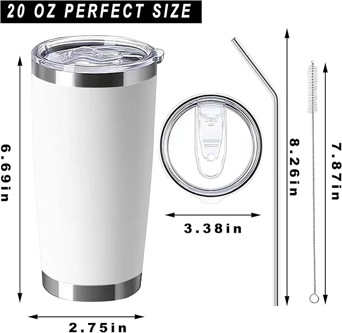 20oz insulted tumblers stainless steel cup Tumbler Bulk with push Lid, and metal straw powder coated coffee cup for cold and hot drinking (12, Assorted color) - Bloomnest