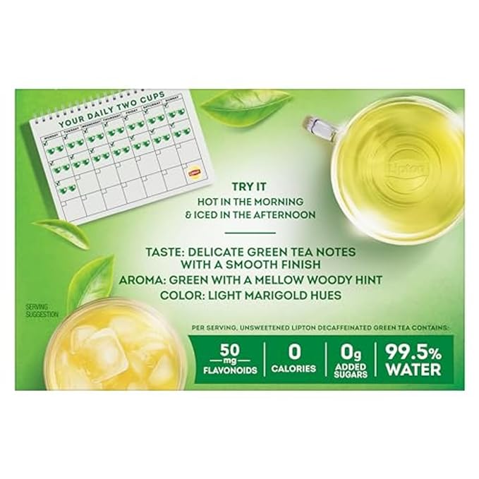 Lipton Decaffeinated Green Tea Bags, Unsweetened Teabags for Decaf Hot Tea or Decaf Iced Tea with Flavonoids, 40 Total Tea Bags - Bloomnest