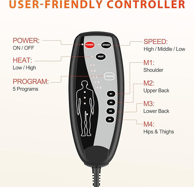 Back Massager with Heat, Seat Massager with 8 Powerful Vibration Motors, Portable Massage Chair Pad for Office Home Use, Gift for Men/Women/Family/Friends - Bloomnest