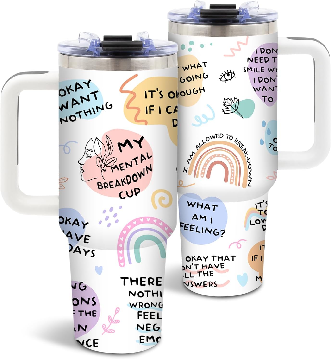 DUUV Mental Health Gifts for Christmas Thanksgiving, My Mental Breakdown Cup, Inspirational Gifts for Women Men Friends Bestie Sister, Positive Affirmations 40 Oz Tumbler with Handle, 1PCS