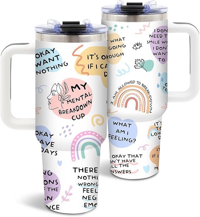 DUUV Mental Health Gifts for Christmas Thanksgiving, My Mental Breakdown Cup, Inspirational Gifts for Women Men Friends Bestie Sister, Positive Affirmations 40 Oz Tumbler with Handle, 1PCS - Bloomnest