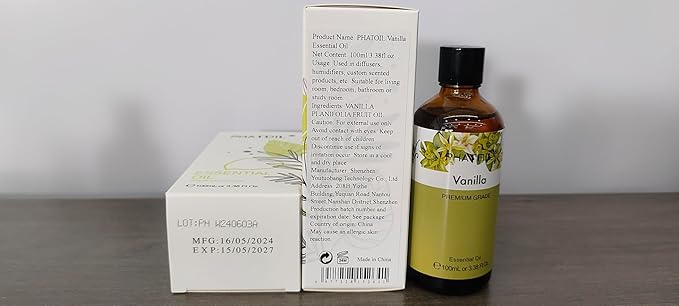 PHATOIL Vanilla Essential Oil 100ML, Vanilla Essential Oils for Diffuser, Humidifier, Aromatherapy, Sleep, Relax - Bloomnest