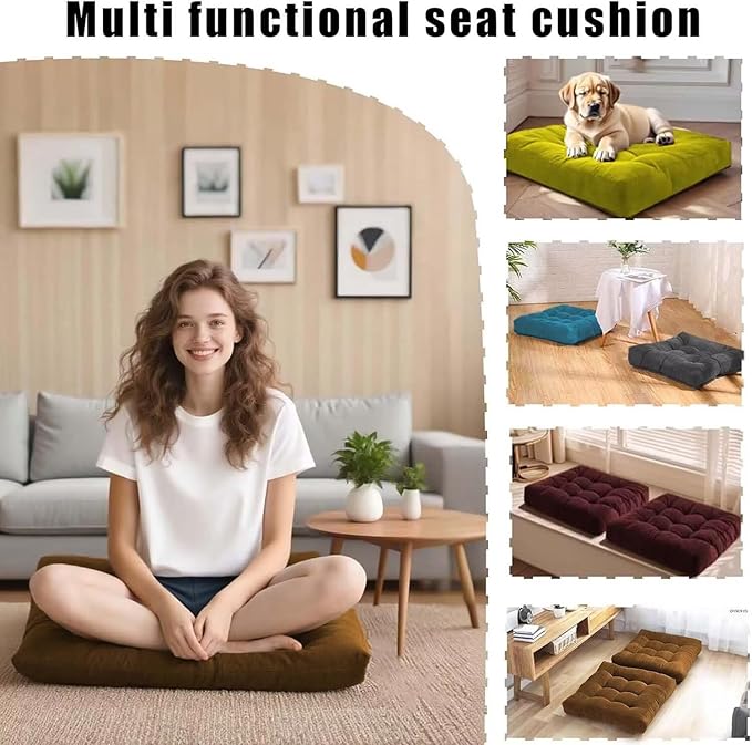 Large Floor Pillow Cushion for Adults Meditation Cushion Large Floor Sitting Soft Seat Pillow for Tatami Living Room Yoga Chatting 22x22 Inch Brown - Bloomnest