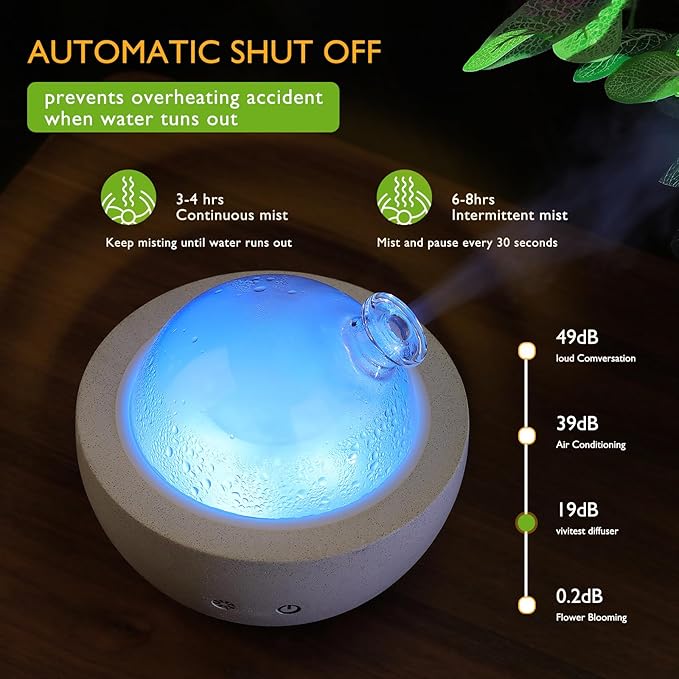 Essential Oil Aromatherapy Diffuser for Home Bedroom Large Room Glass Stone Ultrasonic Air Scent Mist Aroma Diffuser 200ML Defusers—Dark Gray Bloomnest
