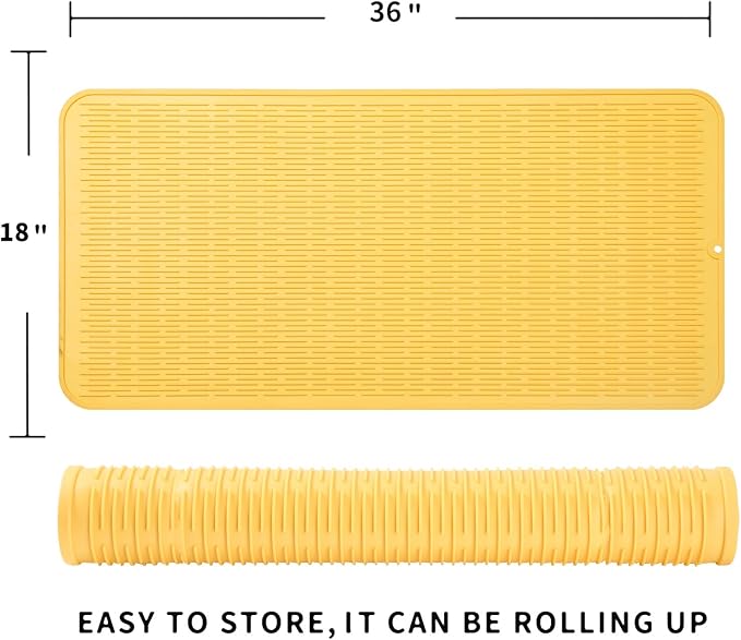Silicone Dish Drying Mat for Multiple Usage,Easy clean,Eco-friendly,Heat-resistant Silicone Mat for Kitchen Counter or Sink,Refrigerator or Drawer Liner Yellow 5XL 36inches x 18inches - Bloomnest