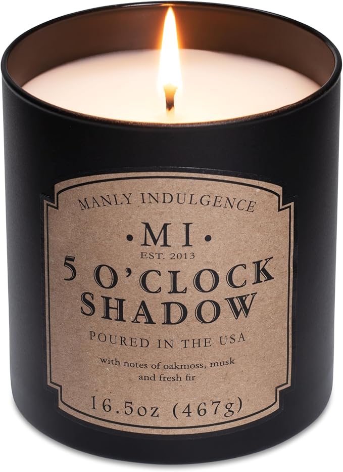 Manly Indulgence 5 O'Clock Shadow Scented Candles for Men, 16.5 oz Single Wick, Premium Soy Blend Wax, 60H Burn, Candles for Home Scented – Made in The USA - Bloomnest