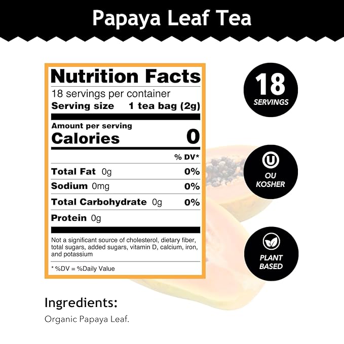 Buddha Teas Organic Papaya Leaf Tea - OU Kosher, USDA Organic, CCOF, 18 Bleach-Free Tea Bags - Bloomnest