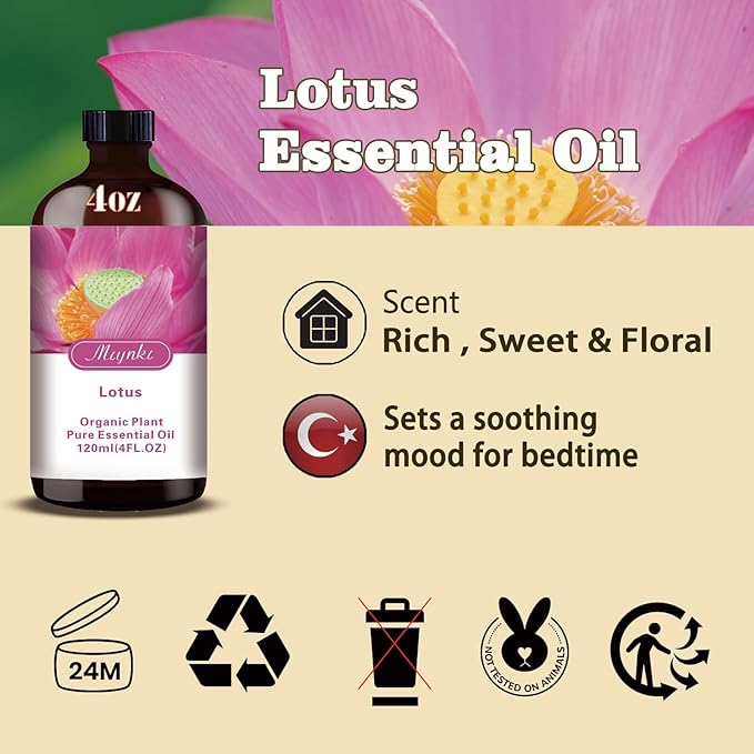 Lotus Fragrance Oil-Lotus Essential Oil 4.33oz (130ml)-100% Pure Natural Scent for Diffusers, Candles, Soap Making & Aromatherapy-Relaxing Home & Gift Essential Oil for Bath, Massage - Bloomnest