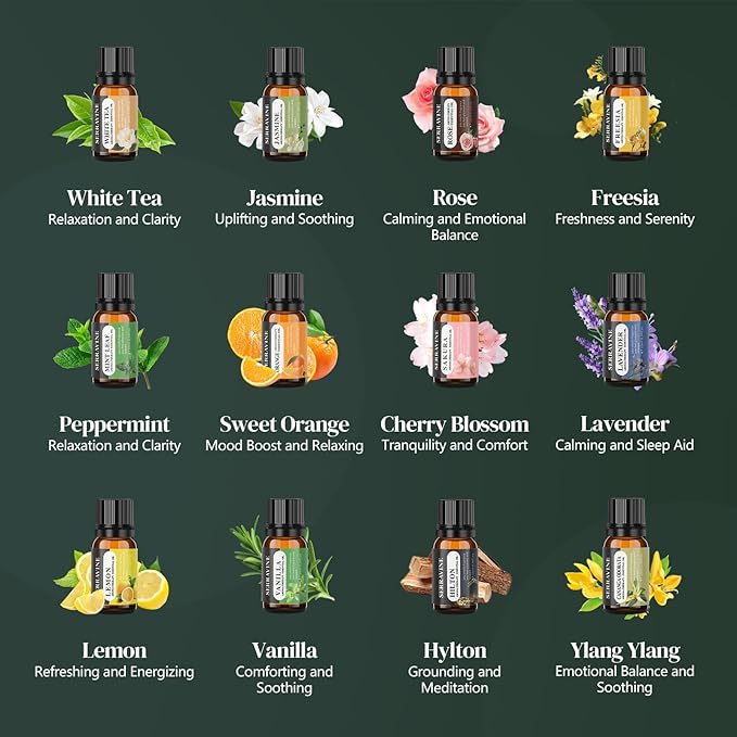 Perfect for Diffusers – 12 Natural Essential Oils Set with Gift Box & Bag | Lavender, Vanilla, Rose, Peppermint & More | Ideal for Aromatherapy, Relaxation & Home Use - Bloomnest