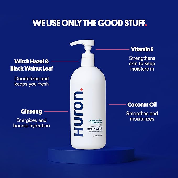 Huron Men's Moisturizing Body Wash - Crisp Citrus, Eucalyptus, Mint, Aromatic Greens - 32 fl oz - Bloomnest