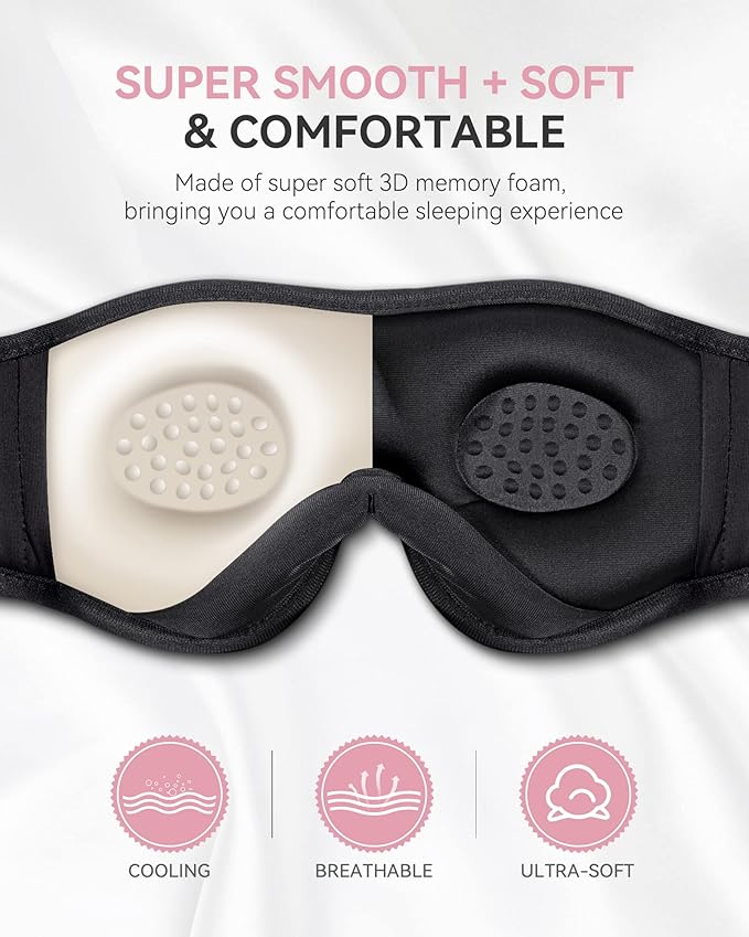 MUSICOZY 3D Bluetooth Sleep Mask with HD Stereo Sound, Wireless Sleep Headphones for Side Sleepers, Music Headband Eye Mask for Sleeping, Relaxation, Travel, Yoga, Cool Gadgets for Women Mom Girls - Bloomnest