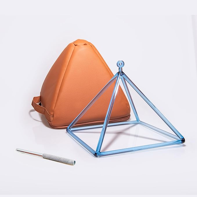 TOPFUND Blue Crystal Singing Pyramid 8 inch with Carrying Case and Quartz Suede Mallet