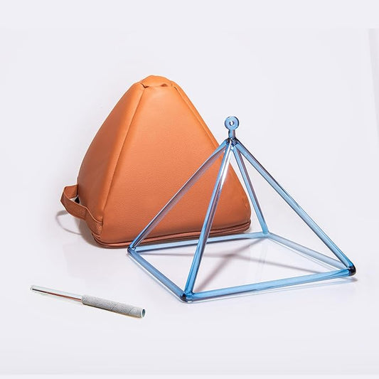 TOPFUND Blue Crystal Singing Pyramid 8 inch with Carrying Case and Quartz Suede Mallet
