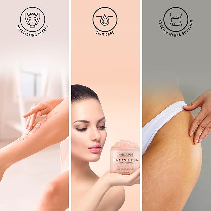 MAJESTIC PURE Himalayan Salt Body Scrub with Lychee Oil, Exfoliating Salt Scrub to Exfoliate & Moisturize Skin, Deep Cleansing - 10 oz - Bloomnest