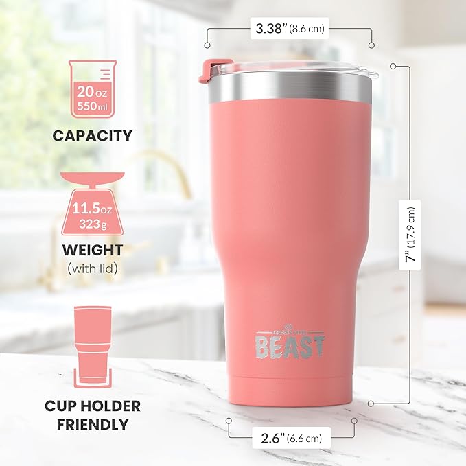 Beast 20 oz Tumbler Stainless Steel Vacuum Insulated Coffee Ice Cup Double Wall Travel Flask (Blossom Pink) - Bloomnest