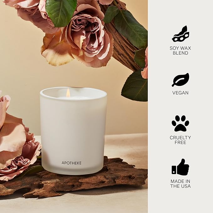 Apotheke 3-Wick Scented Candles for Home, Santal Rock Rose - 26 oz Soy Wax Jar Candle Gift for Women - Long-Lasting Fragrance with Perfume-Grade Essential Oils - Sandalwood, Rose, Musk & Leather - Bloomnest