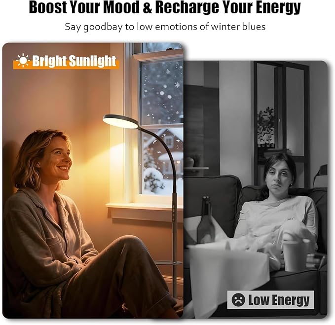 Light Therapy Lamp, 3-in-1 Floor Lamp 11000 Lux, Sunlight Lamp with Remote & Timer, LED UV-Free Sun Lamp with Adjustable 10 Brightness & 5 Color Temperature for Living Room Bedroom Office, Black - Bloomnest