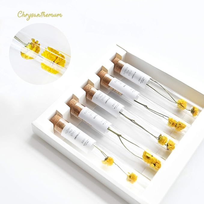 KKOKDAM Tea Gift Set - Chrysanthemum Blooming Tea Flowers - Fancy Korean Gifts For Teas Lovers - 5 Premium Flower Sticks - Bloomnest