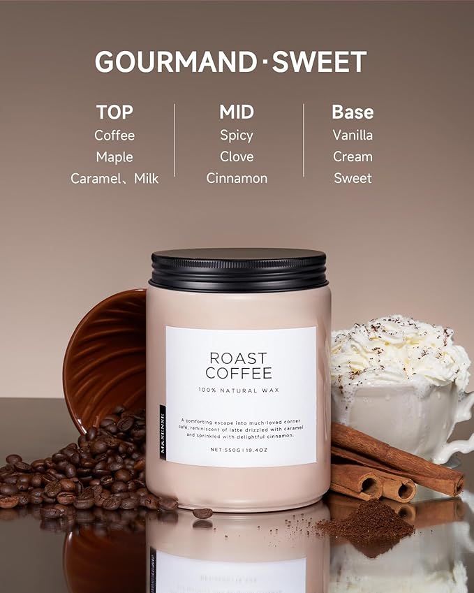 M&SENSE Coffee Candles Scented Strong, 2 Wick Jar Candle 19.4oz, 110 Hours Burning Time, Organic Natural Soy Wax Candle for Bedroom Kitchen Home Decor, Housewarming Gift for Men and Women - Bloomnest