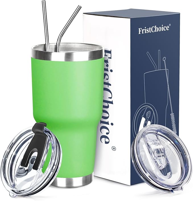 30 oz Tumbler with Lids and Straws Double Wall Vacuum Insulated Tumbler Cup,Stainless Steel Leak-proof Thermal Tumbler Travel Coffee Mug for Cold and Hot Drinks,Avocado Green - Bloomnest