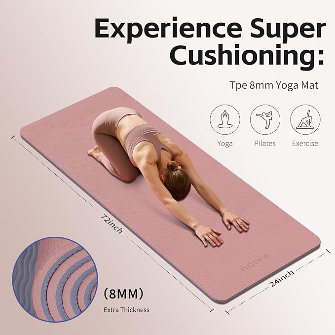 Yoga Mat 8mm Super Thick TPE Fitness Mat | SGS Certified | Non-Slip, Odorless & Tear-Resistant | Unisex with Strap | for Yoga, Pilates, Meditation & Home Workouts - Bloomnest