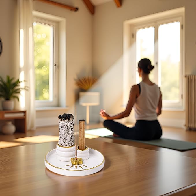 Ceramic Incense Holder Burner, Sage Holder for Burning, Palo Santo Sticks Holder, 5.51" Ash Catch Tray, Smudge Dish for Meditation Yoga, Modern Home Decor Gift - Bloomnest