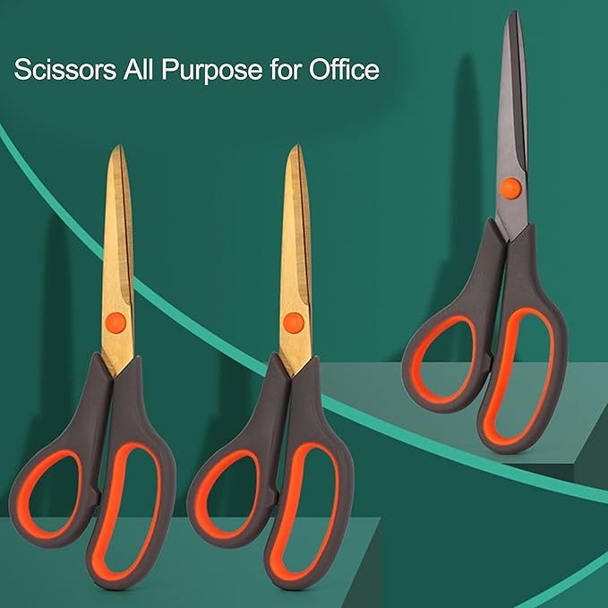Scissors, Rkqoa 8" All Purpose Titanium Scissor Set of 3 Pack - 2.5mm Thick Sharp Scissors Bulk for Office School Sewing Craft Supplies, Classroom Must have, Teacher/Class Shears, Right/Left Handles - Bloomnest