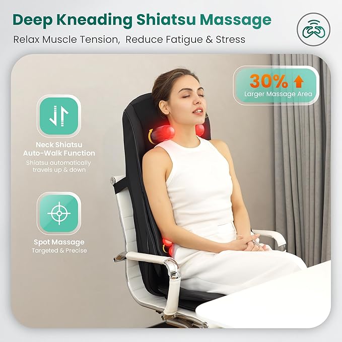 Snailax Shiatsu Neck Back Massager with Heat, Massage Chair Pad with Compression, Height-Adjustable Neck Massage Rollers Chair Seat Massager, Gifts for Men, Women - Bloomnest