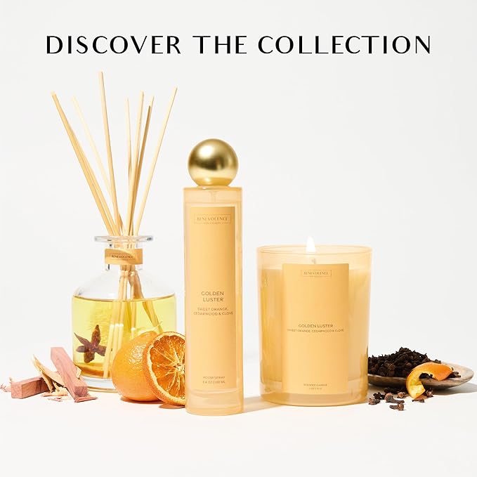 Orange, Cedarwood & Clove Scented Candle | 11oz, 60 Hour Burn | Natural Soy Wax, Cotton Wick | Fall & Holiday Candles | Christmas Scented Candles for Home | Sun-Kissed Collection - Golden Luster - Bloomnest