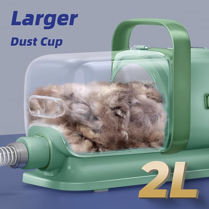Dog Grooming Kit with Vacuum, All-in-One Pet Grooming Vacuum for Dogs and Cats, Low Noise Pet Hair Clipper & Shedding Brush, Dog Hair Remover, Cat Pet Groomer Set with Cleaning Brushes, Green - Bloomnest