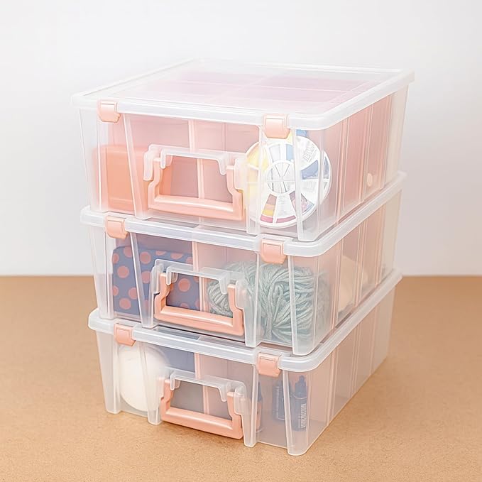 ArtBin 6990RK-AMZ Super Satchel Double Deep Compartment Box - Art Storage with 8 Removable Compartments, Smart Closure for Craft Supplies (Rose Gold - Pack of 3) - Bloomnest
