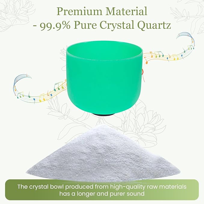 432HZ 9 Inchs Frosted Crystal Singing Bowl Set for Meditation Healing Yoga Chakra Quartz Crystal Sound Bowls with Heavy Duty Carry Case and Rubber Mallet,Suede Striker,O-rings - Bloomnest