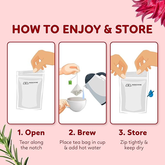 Indochine Blends Loving Tea | Hibiscus Tea Bags | Hibiscus & Organic Rosemary, Black Tea, Rose | Sugar-Free, Caffeine-Free Herbal Tea for Relaxation | 4.4 oz | 50 Corn-Fiber Pyramid Bags - Bloomnest