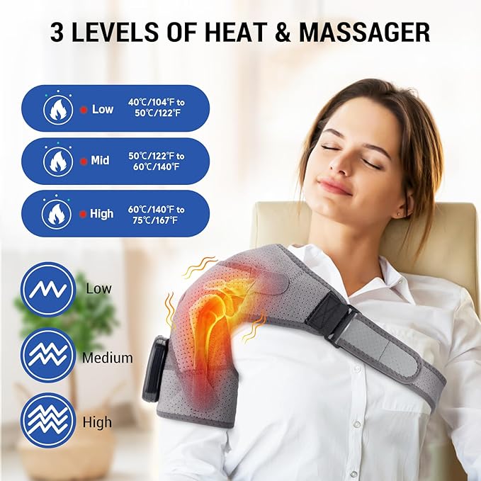 Heated Shoulder Wrap with Massage, Shoulder Heating Pad for Rotator Cuff Frozen Shoulder, Cordless Shoulder Heating Pads Shoulder Massager with Heat - Bloomnest