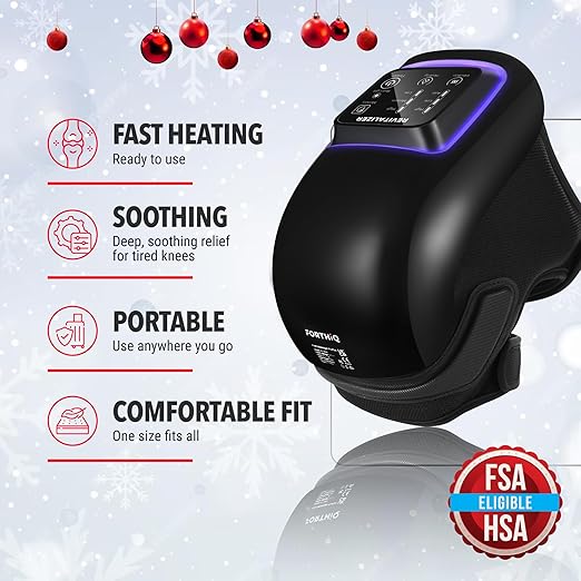 FORTHiQ Knee Massager Pro+ with Heat, Red Light and Vibration, 6-in-1, Dual-Wavelength - Cordless, Portable, Adjustable Straps, Easy to Use, Saves Your Settings - Bloomnest