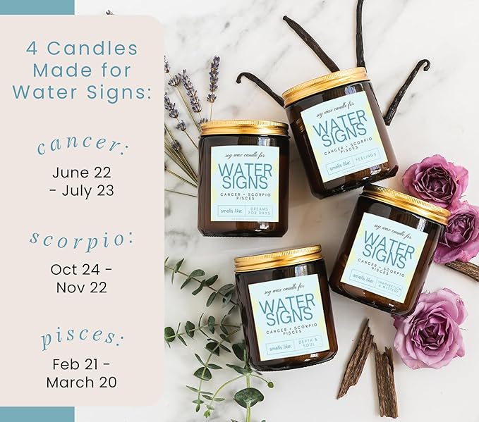 Pisces, Cancer, Scorpio Gifts for Women - 4Pack Wood Wick Candles, 6oz Small Candles Set for Women. Zodiac Astrology Birthday Spiritual Gifts, Natural Soy Wax - Bloomnest