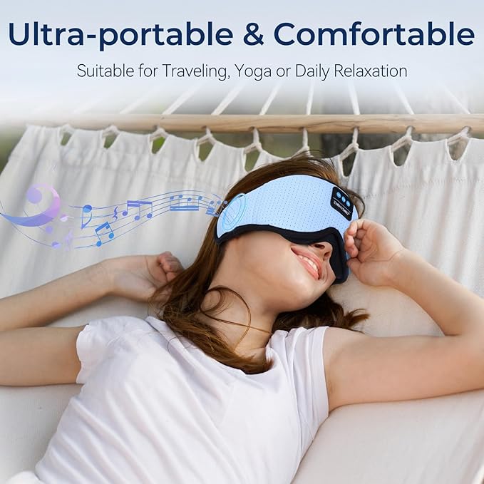 3D Sleep Mask with Bluetooth Headphones, Breathable Cotton Sleeping Headphones for Side Sleepers, Wireless Music Eye Mask with Timer, Gifts for Men Women, Blue - Bloomnest