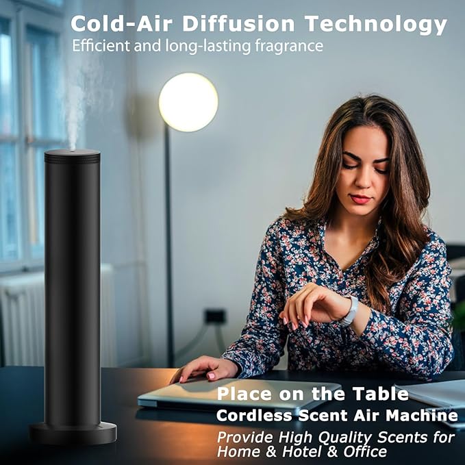 Hotel Scent Diffuser Machine -Cordless Rechargeable Diffuser for Whole House- Scent Air Machine for Home -App Bluetooth Control - Waterless Essential Oil Diffuser for Large Room, Studio Office -Black - Bloomnest