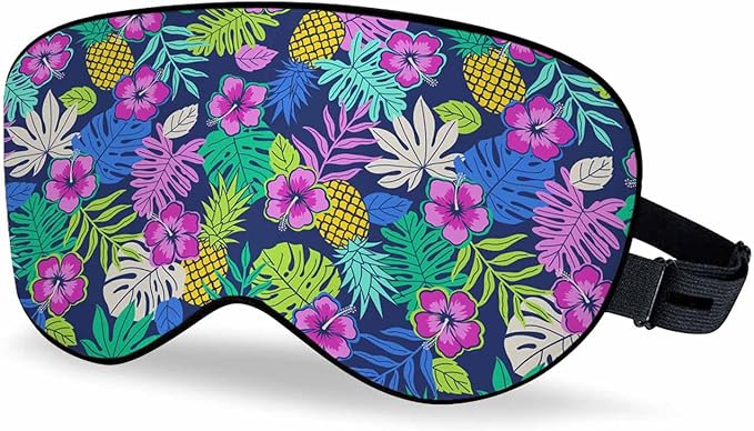 Hibiscus Pineapple Sleep Eye Mask Tropical Leaf Summer Holidays Men Women Sleep Mask with Adjustable Strap Eye Cover Eye Shade for Travel, Nap,Meditation - Bloomnest
