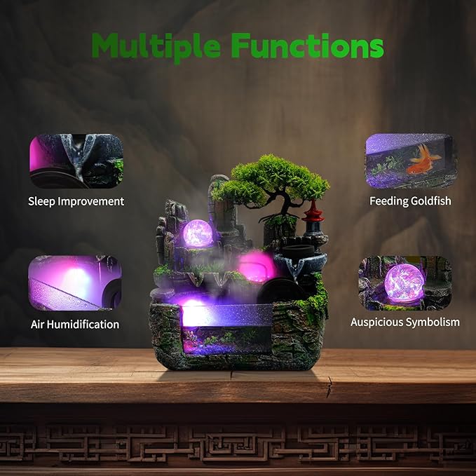 Indoor Rockery Fountain Goldfish Waterfall Feng Shui Desktop Water Fountain Decoration, Perfect for Office, Home, Bedroom Desk