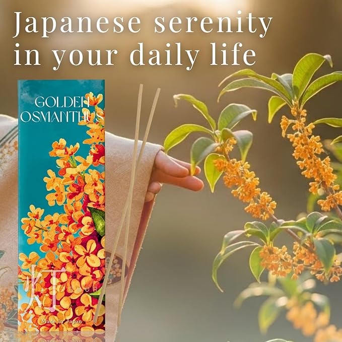 Golden Osmanthus Luxury Japanese Incense Sticks 60sticks Vanilla Musk Coreless Low Smoke Natural Charcoal Free Non Toxic Aromatherapy Meditation Calming Stress Relief Relaxation Yoga TOMORI VECTillJapan-TOMORIofficial-