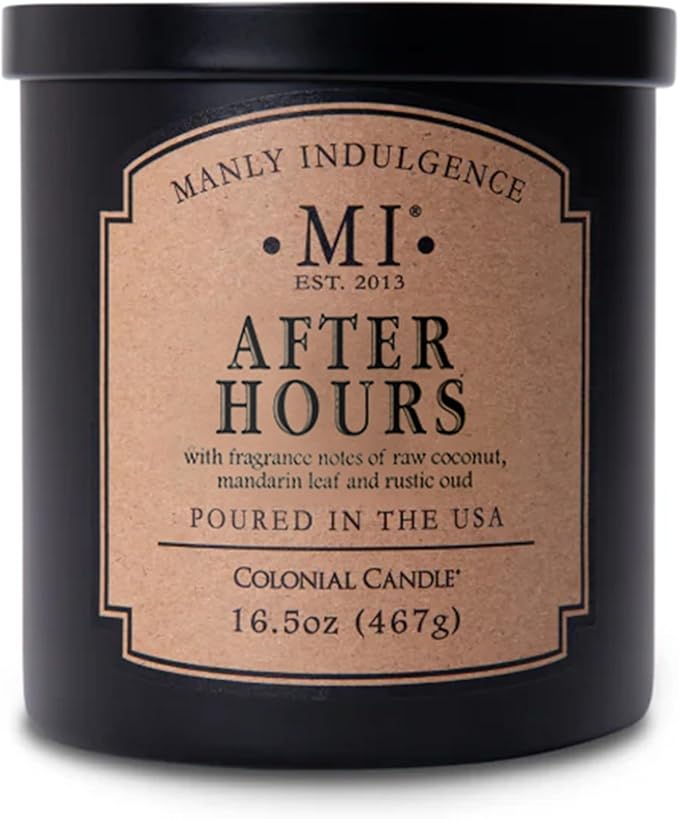 Manly Indulgence After Hours Scented Candles for Men, 16.5 oz Single Wick, Premium Soy Blend Wax, 60H Burn, Candles for Home Scented – Made in The USA - Bloomnest