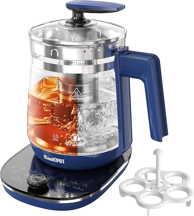 Electric Kettle, 1.5L Borosilicate Glass Hot Water Kettle Electric & Tea Kettle for Coffee or Tea, BPA Free, Auto Shut-Off, Stainless Steel, Blue, 1200w - Bloomnest