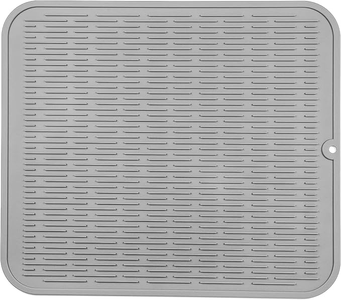 Silicone Dish Drying Mat for Multiple Usage,Easy clean,Eco-friendly,Heat-resistant Silicone Mat for Kitchen Counter or Sink,Refrigerator or Drawer Liner Grey 2XL 24 inches x 18 inches - Bloomnest