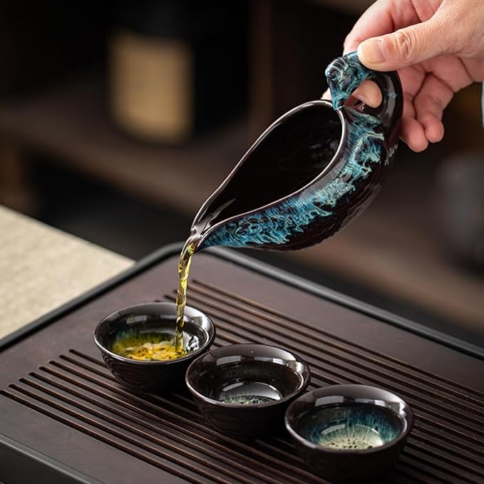 Chinese Gongfu Tea Set - Ceramic Teapot with Infuser, 8 Cups, Semi Automatic Dragon Design for Loose Leaf Tea