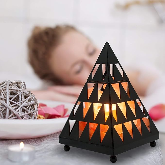 Himalayan Glow Pyramid Style Crystal Salt Night Light lamp with Pink Salt Chunks, Salt Lamp Bulb,(ETL Certified) Dimmer Switch, Unique Lightening Ambience - Bloomnest