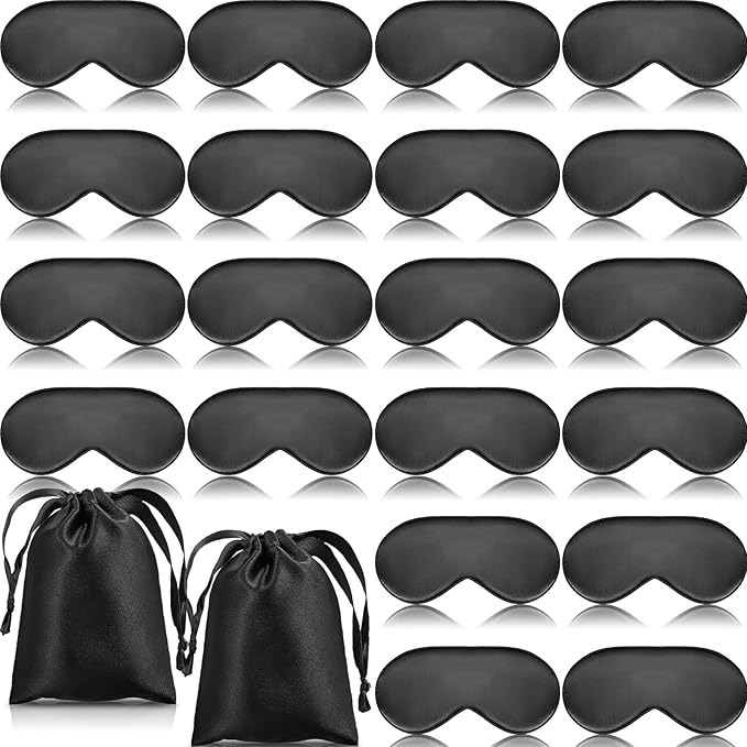 20 Pieces Silk Sleep Mask Eye Mask with Adjustable Strap Sleeping Cover Eye Cover Blindfold for Women Men Sleeping Travel(Black) - Bloomnest